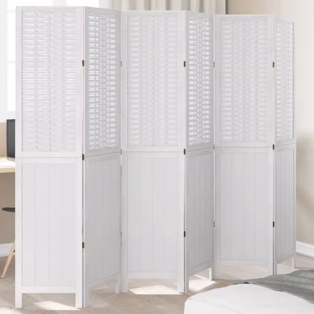 Berkfield Home 6 Panel Room Divider in White Solid Paulownia Wood