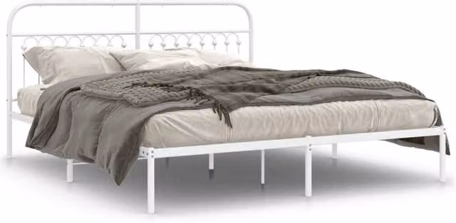 Berkfield Home Metal Bed Frame with Headboard in White, W: 183 cm, L: 203 cm – 1