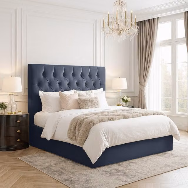 Desire Deco Samara Chesterfield Upholstered Bed Frame in Grey Velvet Fabric, W/D/H: 180 x 200 cm