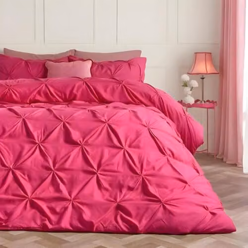 OHS King Size Microfibre Pintuck Duvet Cover and Pillowcase Set, Pink, W/D/H: 230 x 230 x 180 cm