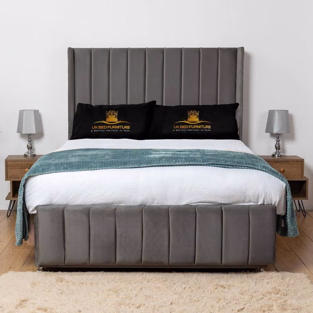 UK Bed Furniture Arizona Wingback Divan Bed with 54 Inch Headboard and 2 Drawers in Charcoal Grey, Size: King, W/D/H: 180 x 200 x 137.16 cm – 2