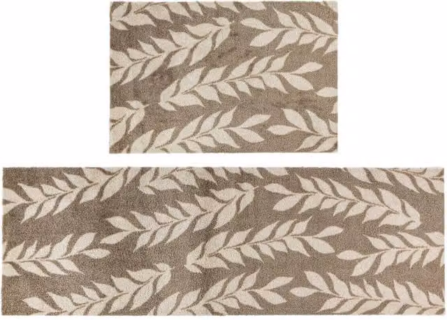 JVL Mega Doormat and Runner Set with Brown Leaf Design, Machine Washable and Non-Slip, Diameter: 100 cm