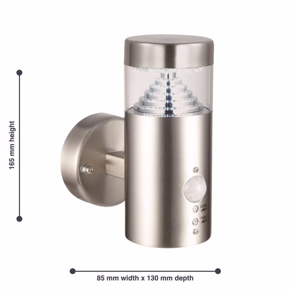 First Choice Lighting Pyramid Stainless Steel LED Outdoor Motion Sensor Wall Light in Silver – 3