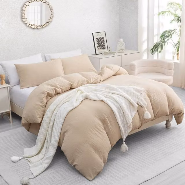 Grace Premium Microfibre Reversible Duvet Cover and Pillowcase Set in Beige, Double, 140 x 200 cm