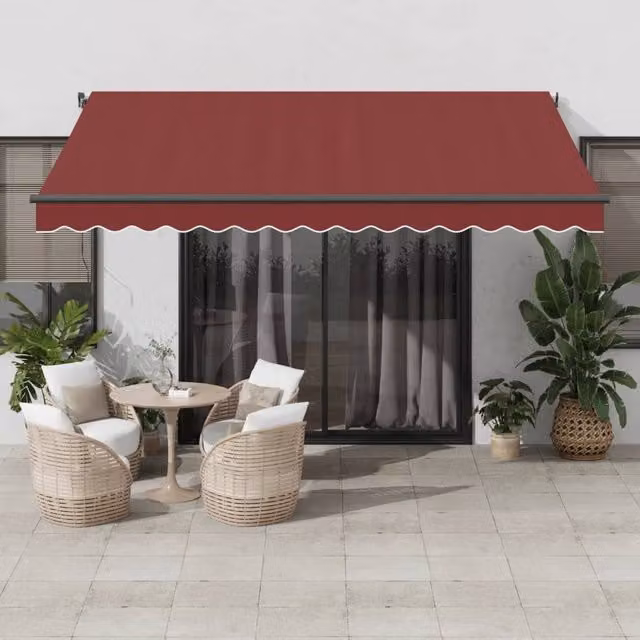 Berkfield Home Manual Retractable Awning with LEDs in Burgundy and Black, W: 400 cm, D: 300 cm – 1