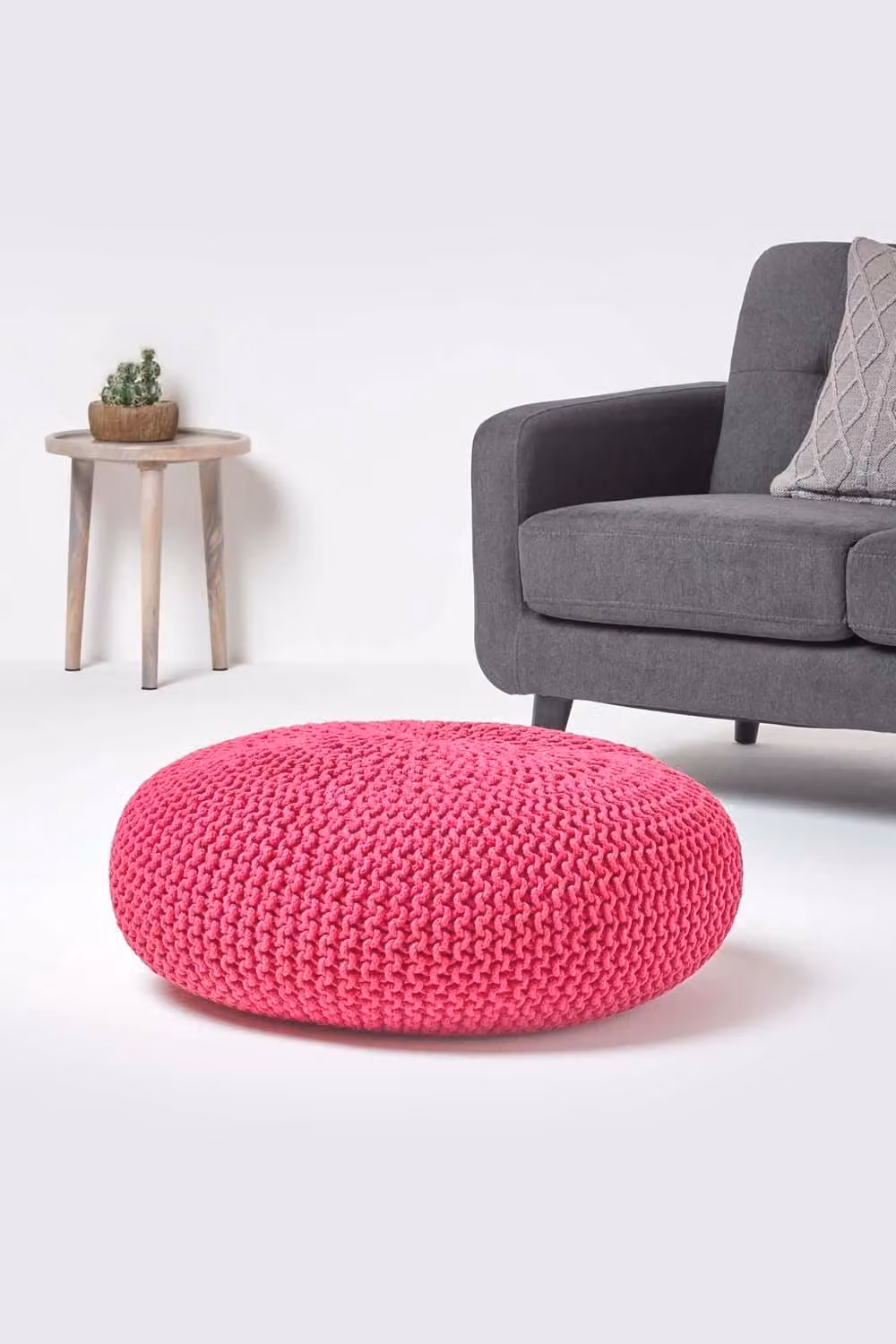 Homescapes Large Round Pink Cotton Knitted Pouffe Footstool – 2