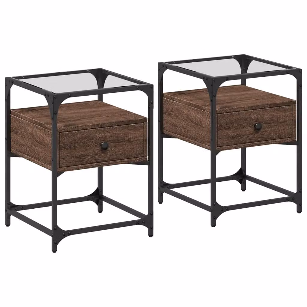 Berkfield Home Set of 2 Classic Bedside Cabinets in Brown Oak, W/D/H: 40 x 40 x 55 cm – 1