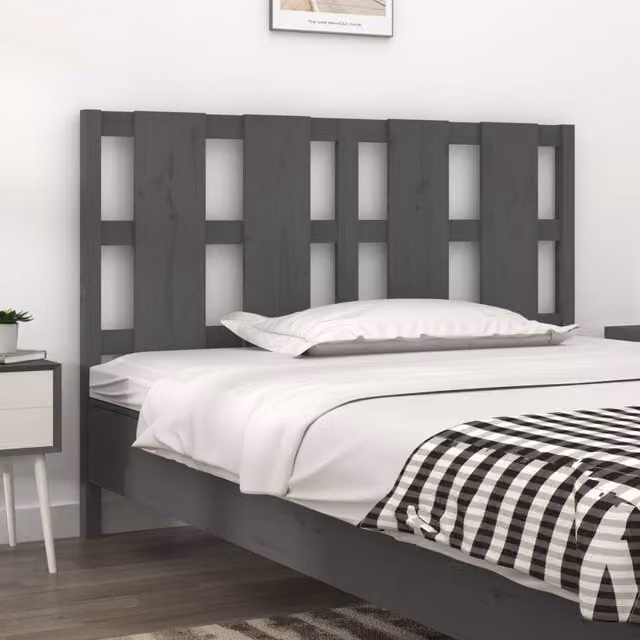 Berkfield Home Grey Rustic Solid Pine Wood Bed Headboard W: 125.5 cm, D: 4 cm, H: 100 cm