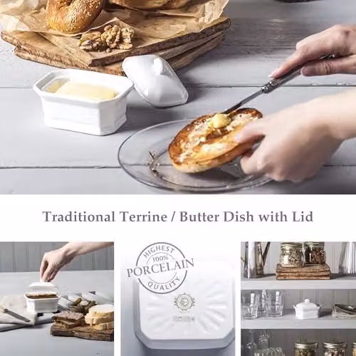 WM Bartleet & Sons 1750 Porcelain Butter and Terrine Dish with Lid, White, W/D/H: 11 x 8 x 7 cm – 2