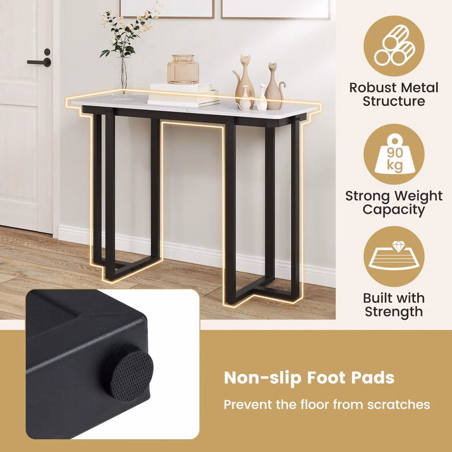 Gymax Modern Faux Marble Console Table with Black Metal Frame – 4