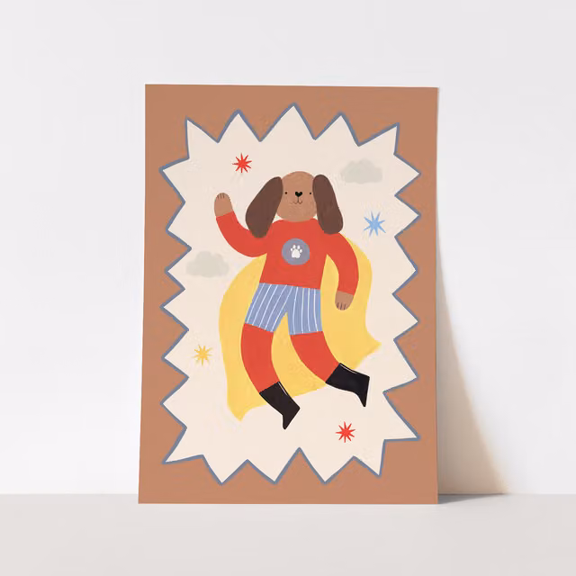 Kid of the Village Captain Woof Superhero Multicolour Fine Art Paper Poster, W: 30 cm, H: 40 cm