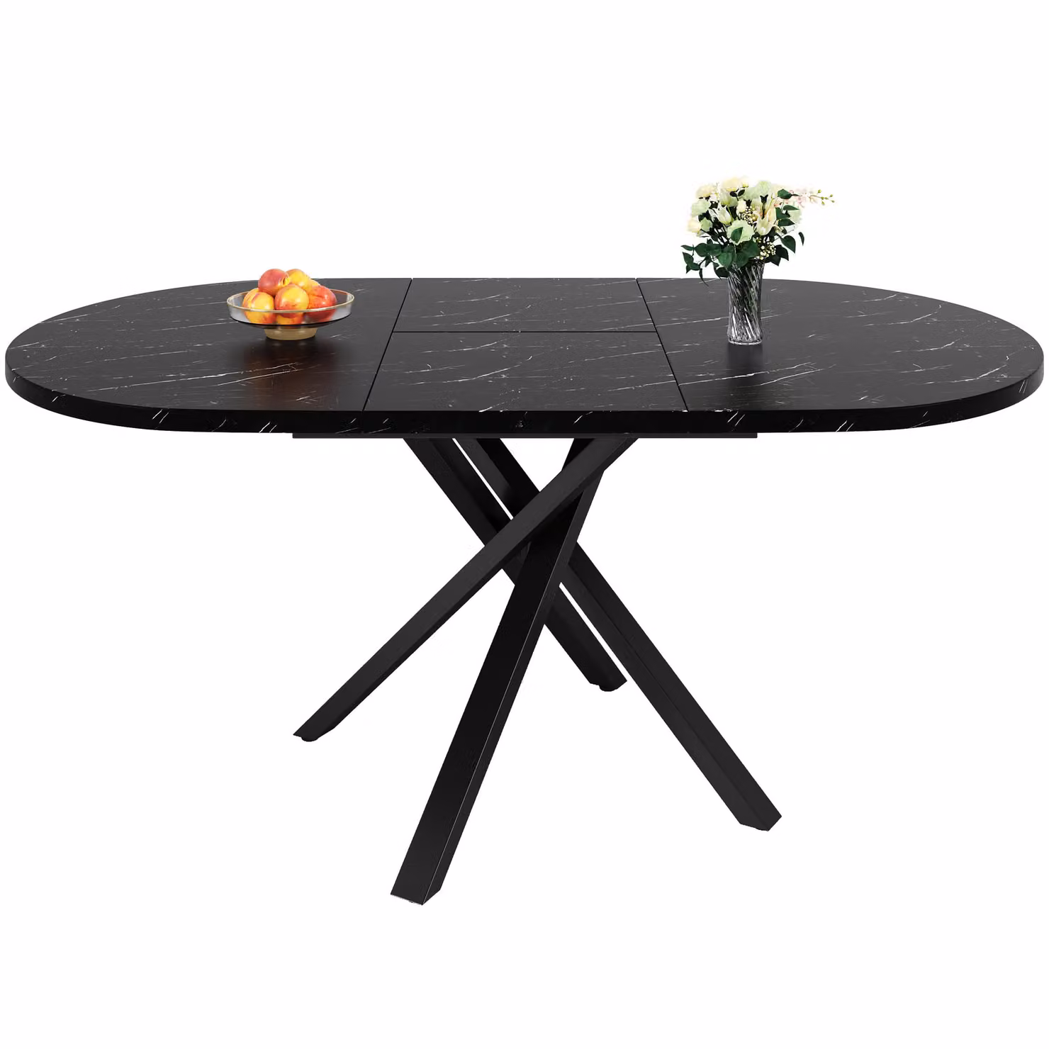 Aosom UK Extendable Round Dining Table with Black Marble-Effect Top and X-Shaped Metal Frame, W: 100 cm, D: 100 cm, H: 75.5 cm – 2