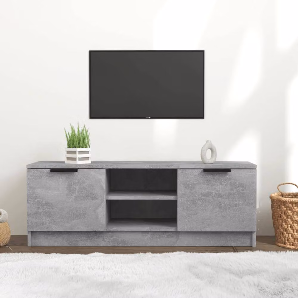 Berkfield Home Modern TV Cabinet in Concrete Grey, W/D/H: 102 x 35 x 36.5 cm – 2