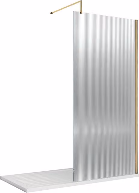 Balterley 8mm Fluted Glass Single Panel Wetroom Screen and Support Bar, Gold, W: 900 mm, H: 1850 mm