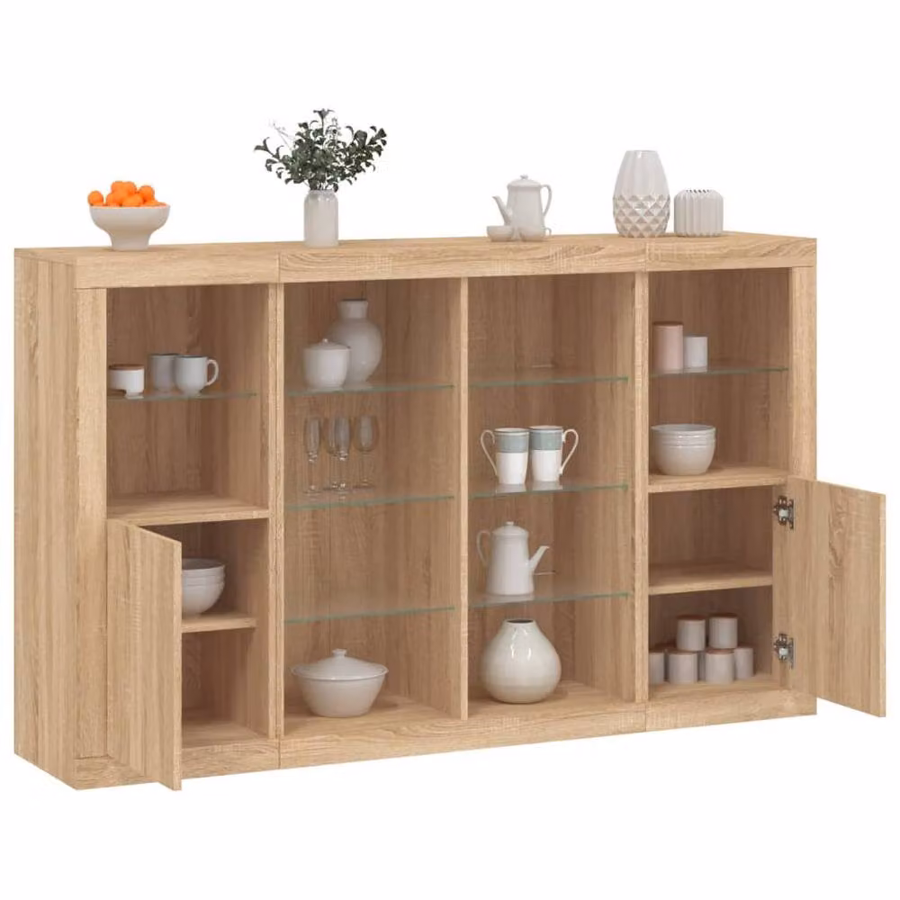 Berkfield Home 3-Piece Sonoma Oak Sideboard Set with Integrated LED Lighting in Light Tan – 2