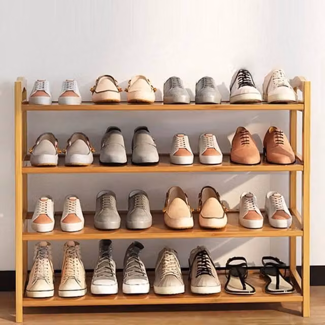 SPETLEK 4-Tier Wooden Shoe Rack Storage Shelf in Natural Brown – 1