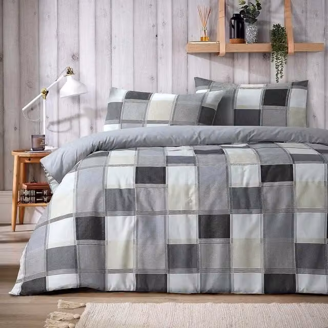 NewEdgeBlinds Grey Checked Breathable Duvet Cover, 180 x 200 cm