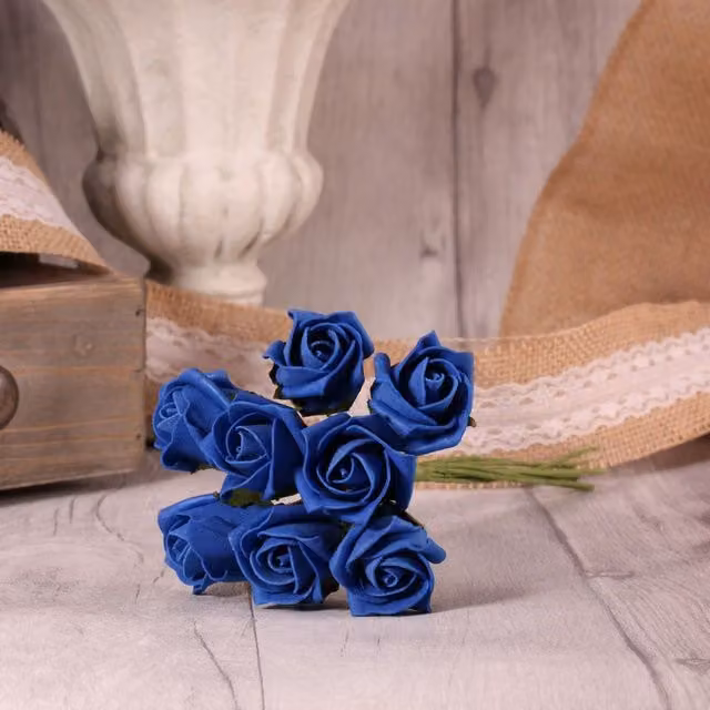Kingsbury Gifts Bunch of 8 Royal Blue Foam Tea Rose Buds