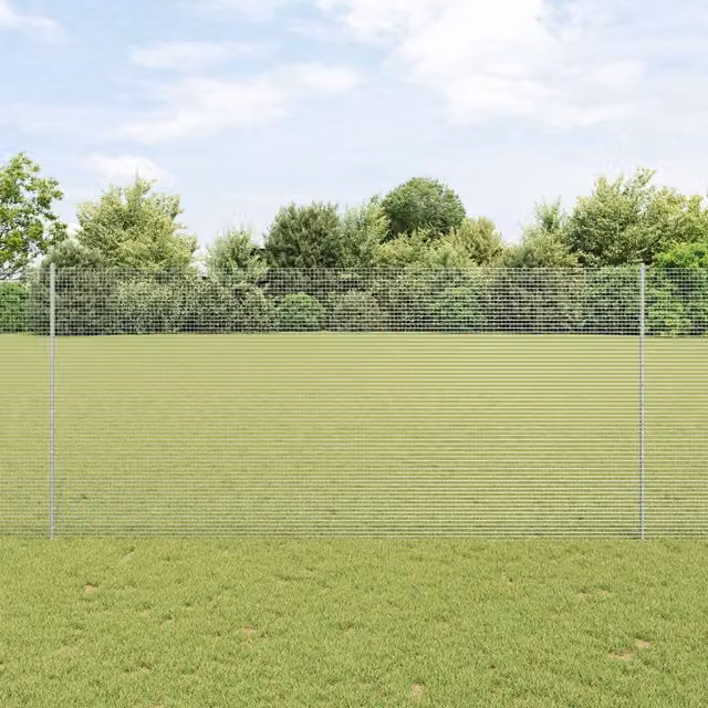 Berkfield Home Grey Steel Welded Wire Fence with 22 U-Profile Posts, H: 140 cm, W: 25 m