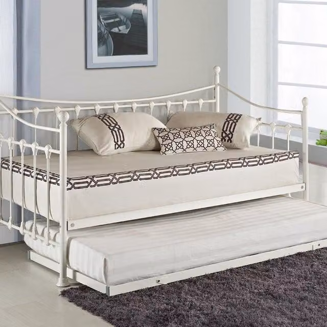 Kosy Koala White Metal Daybed with Underbed Trundle and 2 Fabric Mattresses, W: 90 cm, L: 190 cm