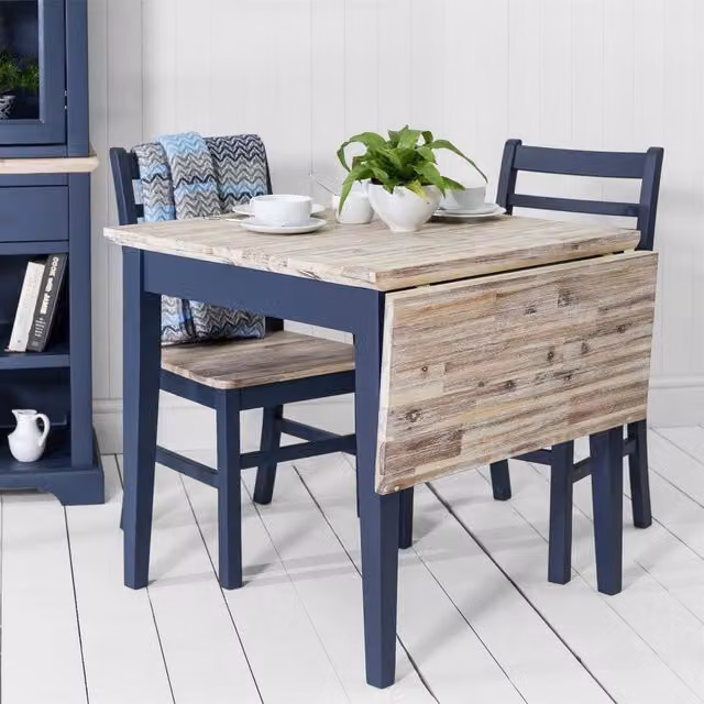 Statement Furniture Florence Square Extendable Acacia Wood Kitchen Dining Table in Blue