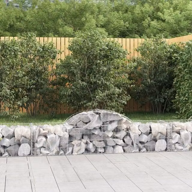 Berkfield Home Arched Gabion Basket in Silver Galvanised Steel, W: 200 cm, D: 50 cm, H: 40-60 cm – 1