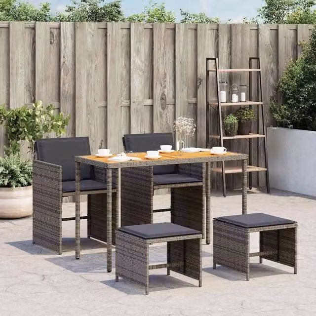 Berkfield Home 5 Piece Grey Poly Rattan Garden Dining Set with Cushions
