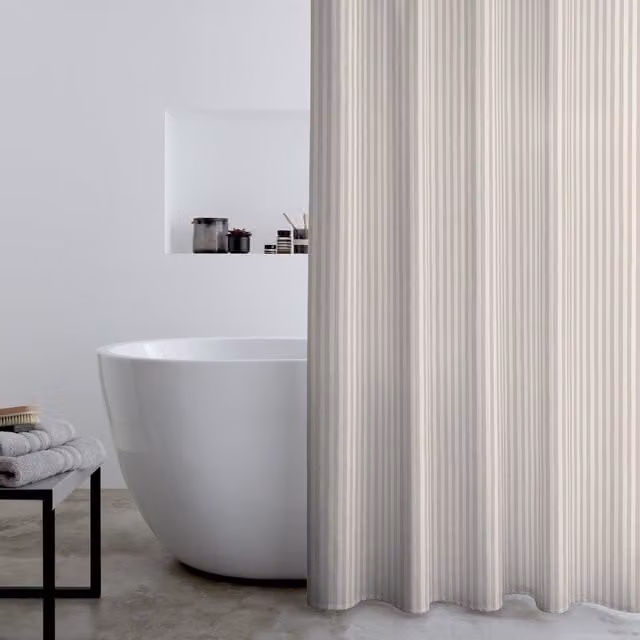Catherine Lansfield Timeless Stripe Waterproof Shower Curtain in Beige, W: 180 cm, H: 180 cm