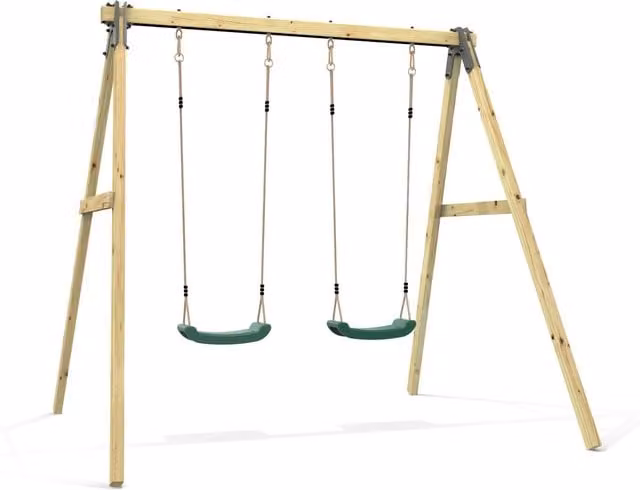 Rebo Glide Tulip Wooden Double Swing Set with Green Swing Seats