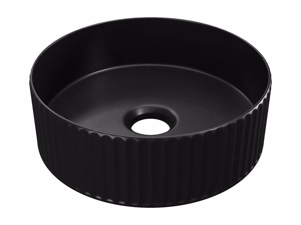 Vente-unique Pedara Round Striped Ceramic Countertop Basin in Matte Black, Diameter: 36 cm – 2