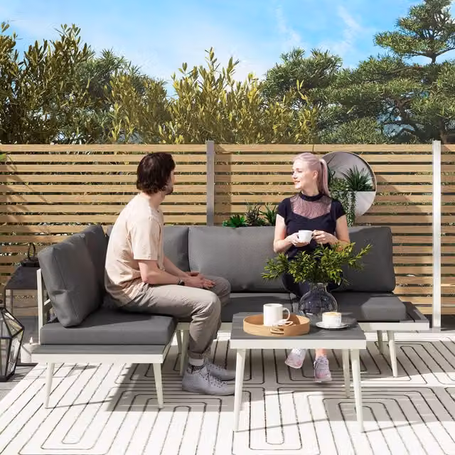 Outsunny 3 Piece Grey Metal Garden Furniture Set with Reclining Function