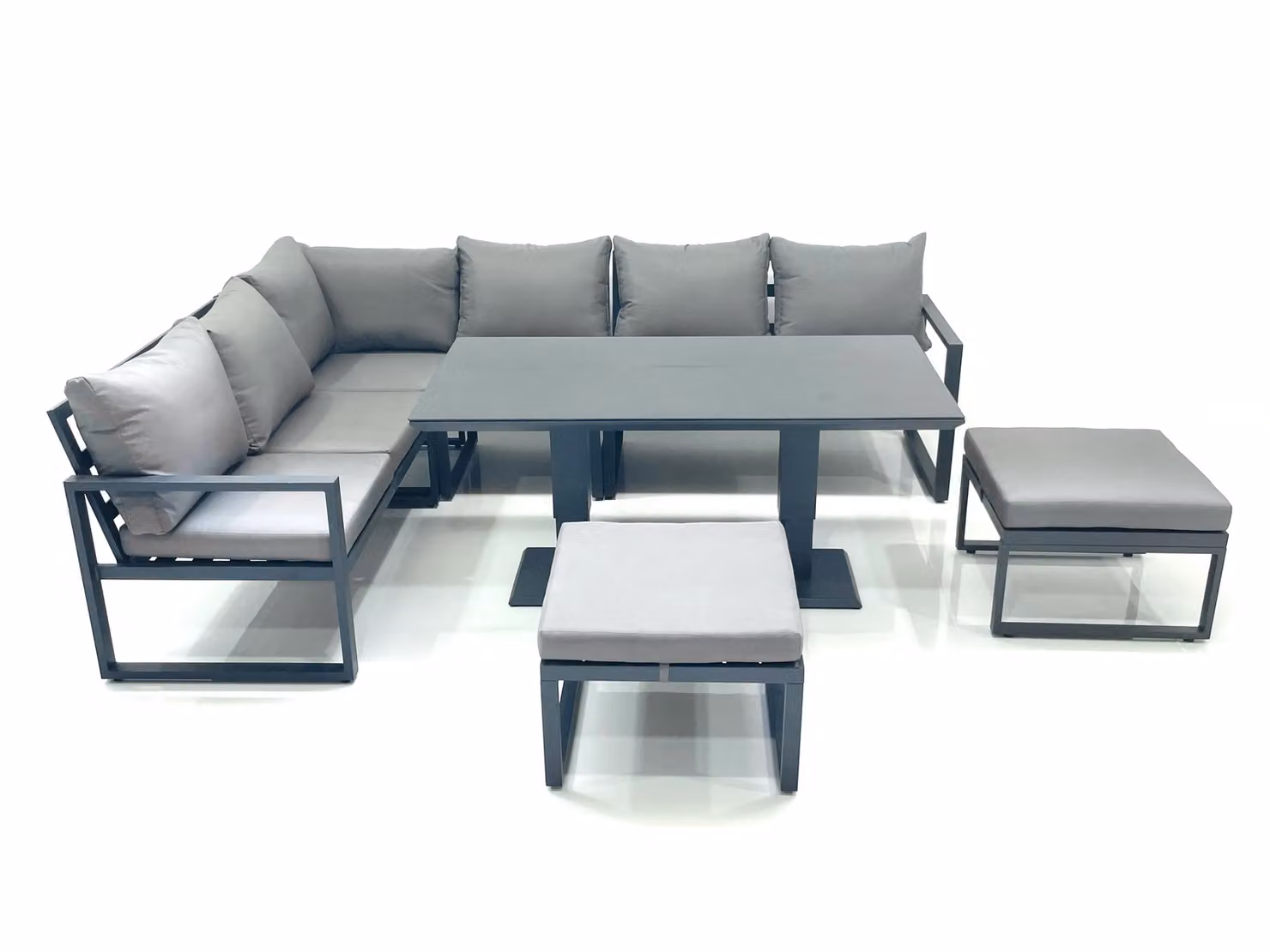 Fimous Aluminium Outdoor Garden Furniture Set in Dark Grey with Corner Sofa, 2 Footstools and Adjustable Lifting Dining Table – 2