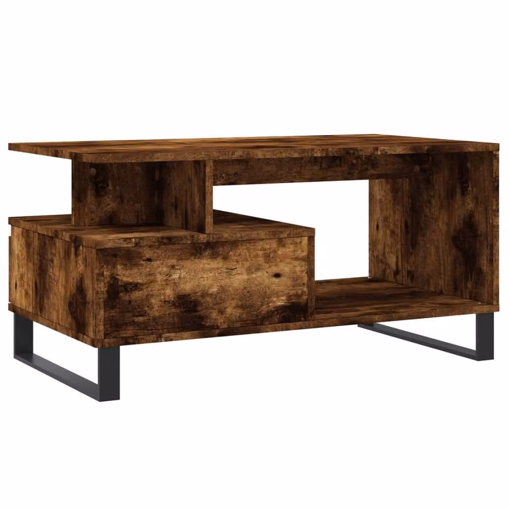 Berkfield Home Modern Smoked Oak Coffee Table in Brown, W/D/H: 90 x 49 x 45 cm – 5