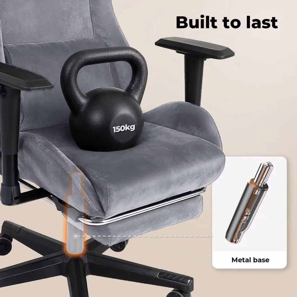 VOGREX Grey Microfibre Adjustable Reclining Gaming Chair with Footrest and Headrest – 3