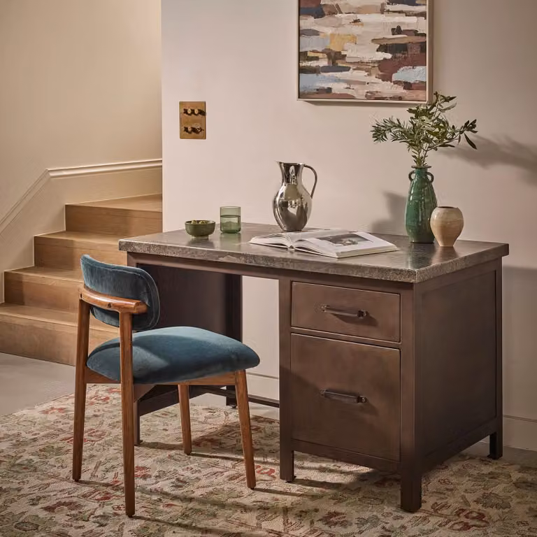 Atkin and Thyme Mercury Writing Desk in Blue, Grey or Bronze Metal