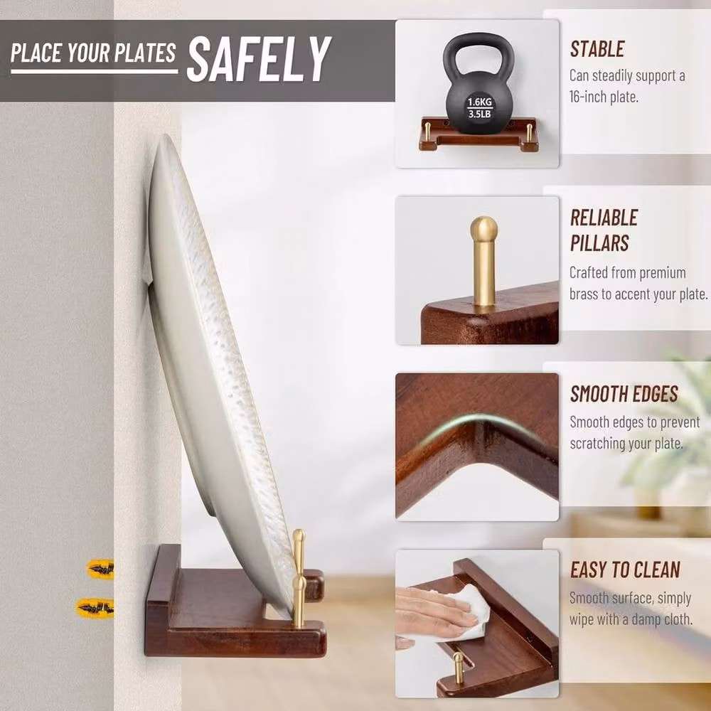 FORGEVIO Brown Wood Plate Holder Wall Display Hanger – 3