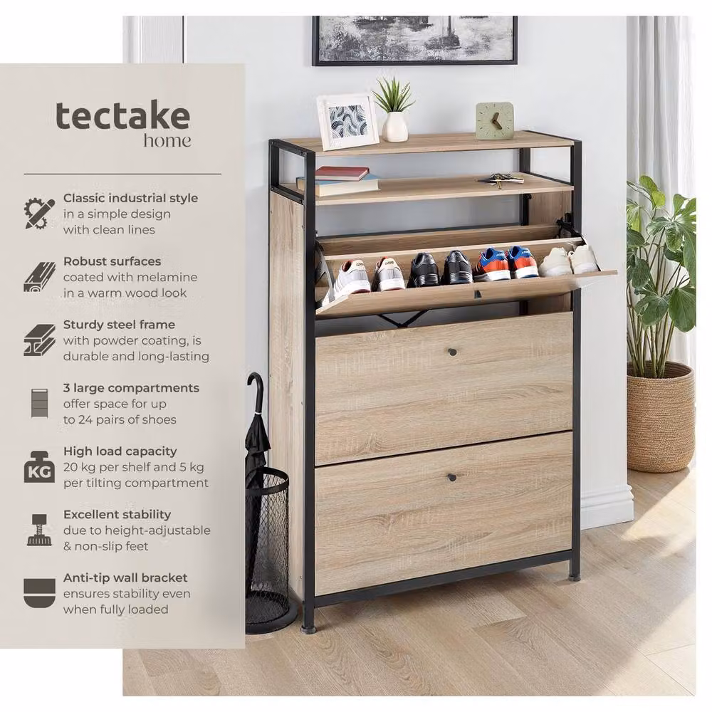 tectake Buffalo Industrial Shoe Rack in Light Oak Sonoma – 2