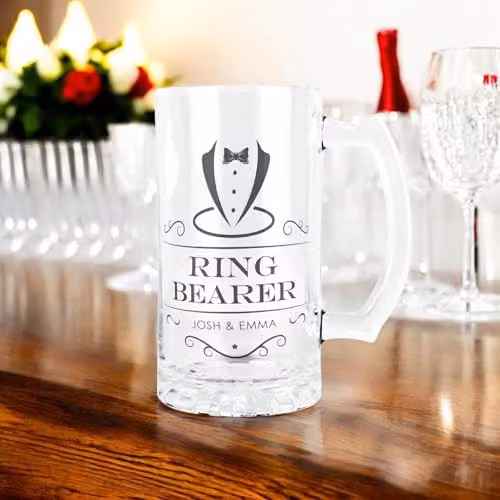 Purely Home Ring Bearer Glass Beer Stein, 450ml, Black and Transparent – 2