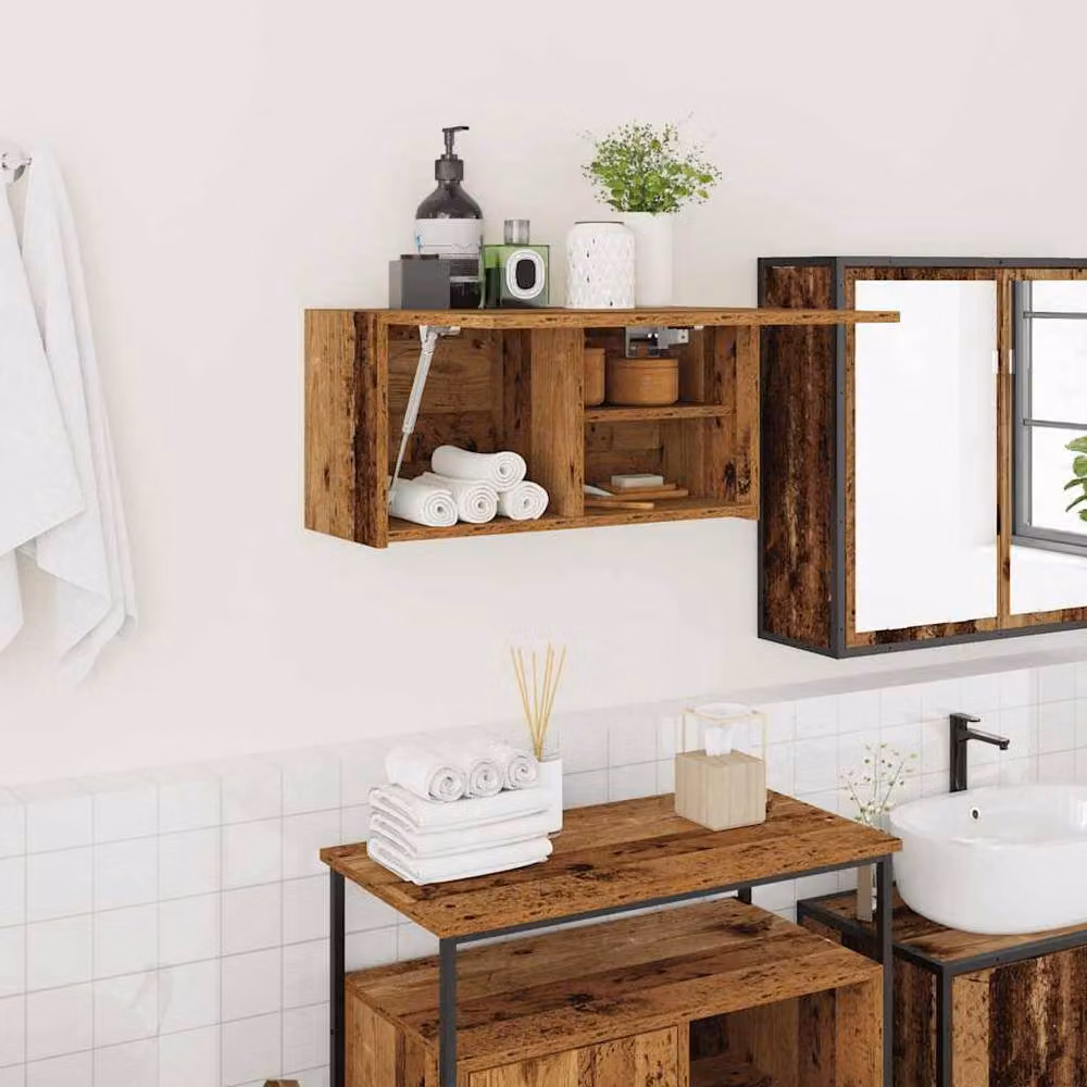 Berkfield Home Brown Old Wood Bathroom Wall Cabinet with Glass Doors, W/D/H: 60 x 25 x 30 cm – 2