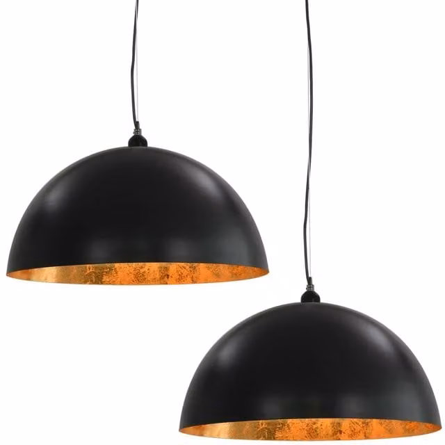 Berkfield Home Set of 2 Modern Semi-spherical Metal Ceiling Lamps in Black and Gold, Diameter: 50 cm, E27 – 1