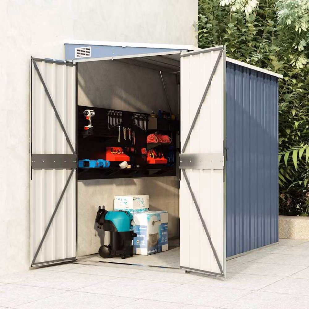 Berkfield Home Wall-mounted Lean-to Garden Shed in Grey Galvanised Steel, W/D/H: 118 x 194 x 178 cm – 2