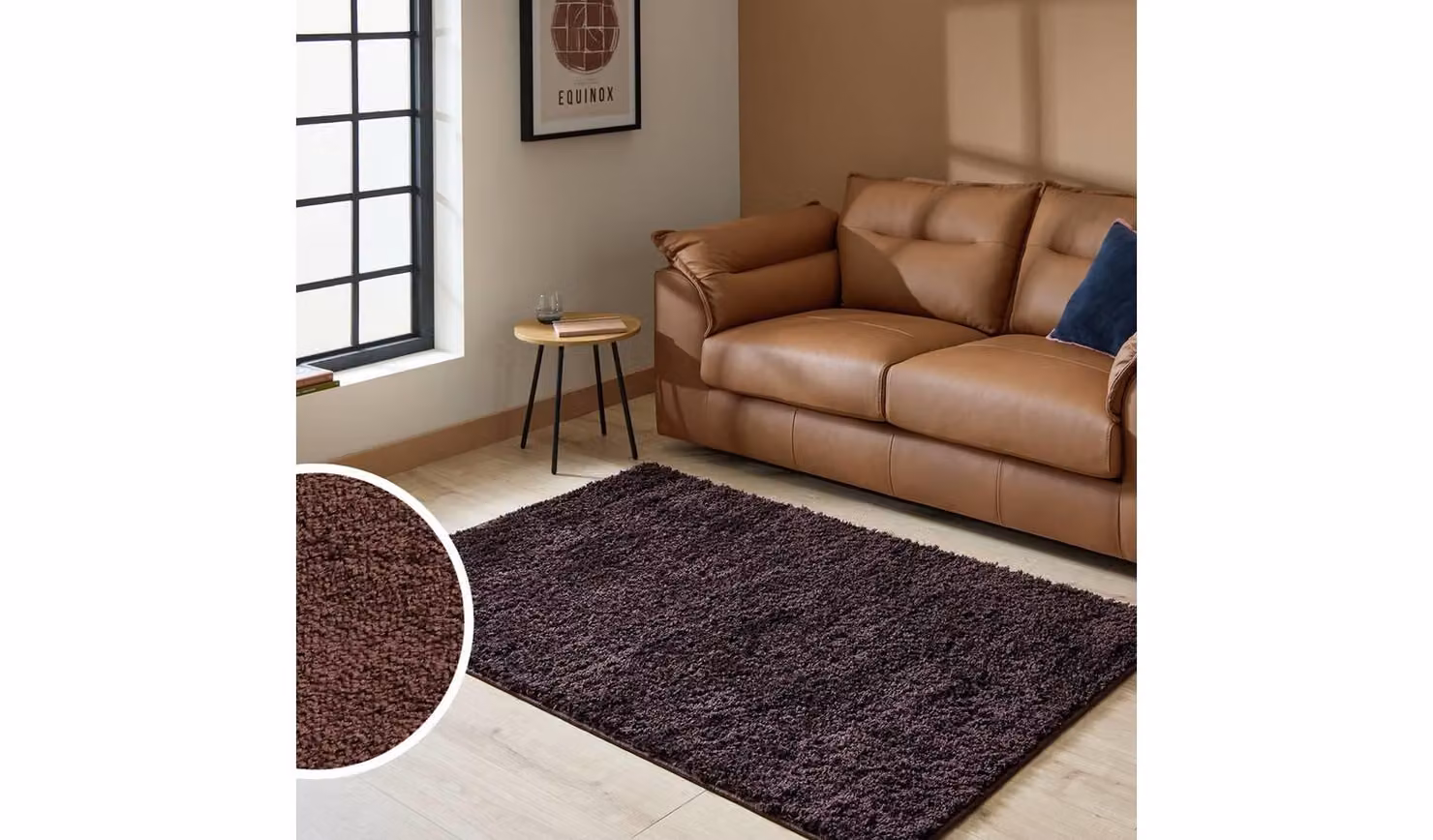 Cheap Furniture Warehouse Brown Shaggy Modern Rectangular Rug W: 120 cm, L: 170 cm