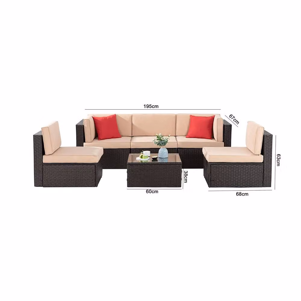 Lishetimig 6-Piece Dark Brown Polyrattan Outdoor Garden Furniture Set with Upholstered Cushions – 8