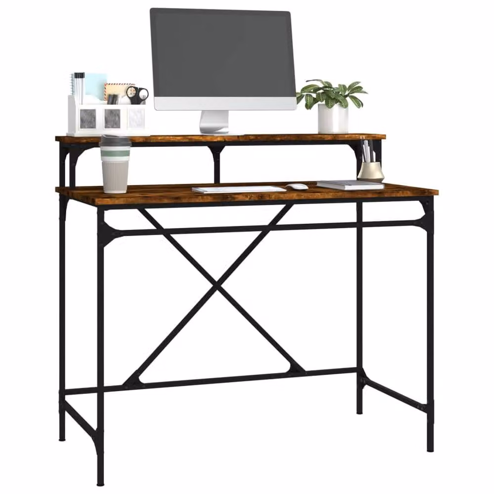 Berkfield Home Computer Desk in Smoked Oak and Brown, W/D/H: 100 x 50 x 90 cm – 3