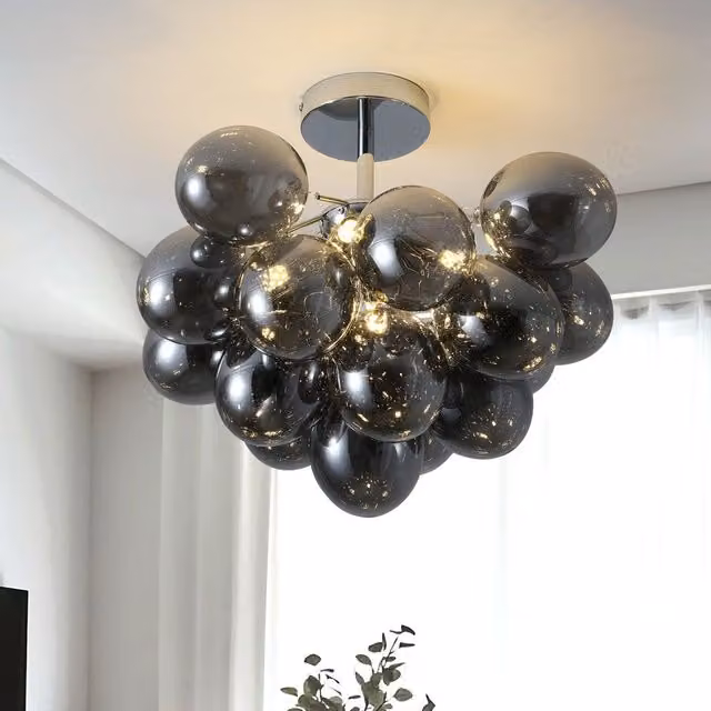 Garwarm Modern Sputnik 4 Light Glass Bubble Semi Flush Mount Ceiling Light, Black, Diameter: 40 cm – 1