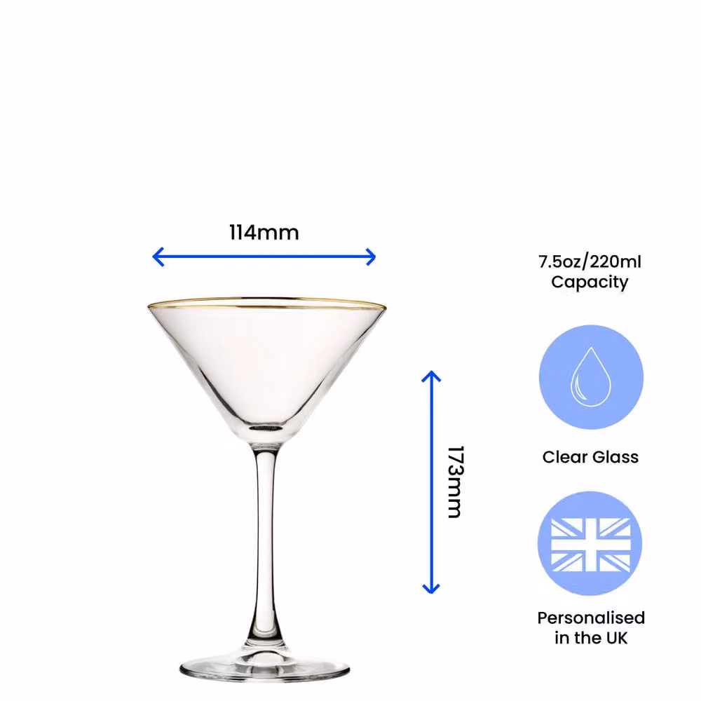 Uniqueful Personalised Gold Rim Enoteca Martini Cocktail Glass in Transparent Glass, 220 ml – 2