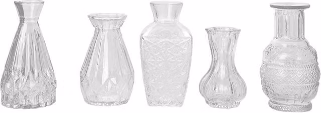 Living and Home Set of 5 Small Vintage Geometric Glass Bud Vases in Transparent