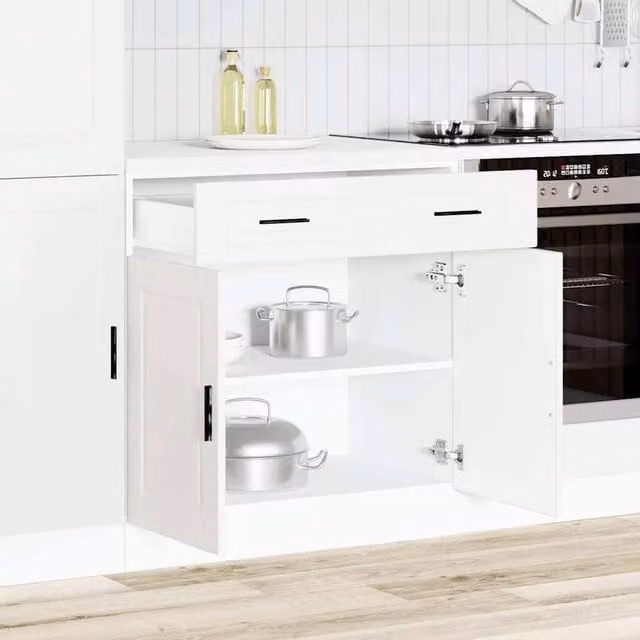 Berkfield Home Porto White Kitchen Base Cabinet in Engineered Wood H 81.5 x W 80.0 x D 46.0 cm
