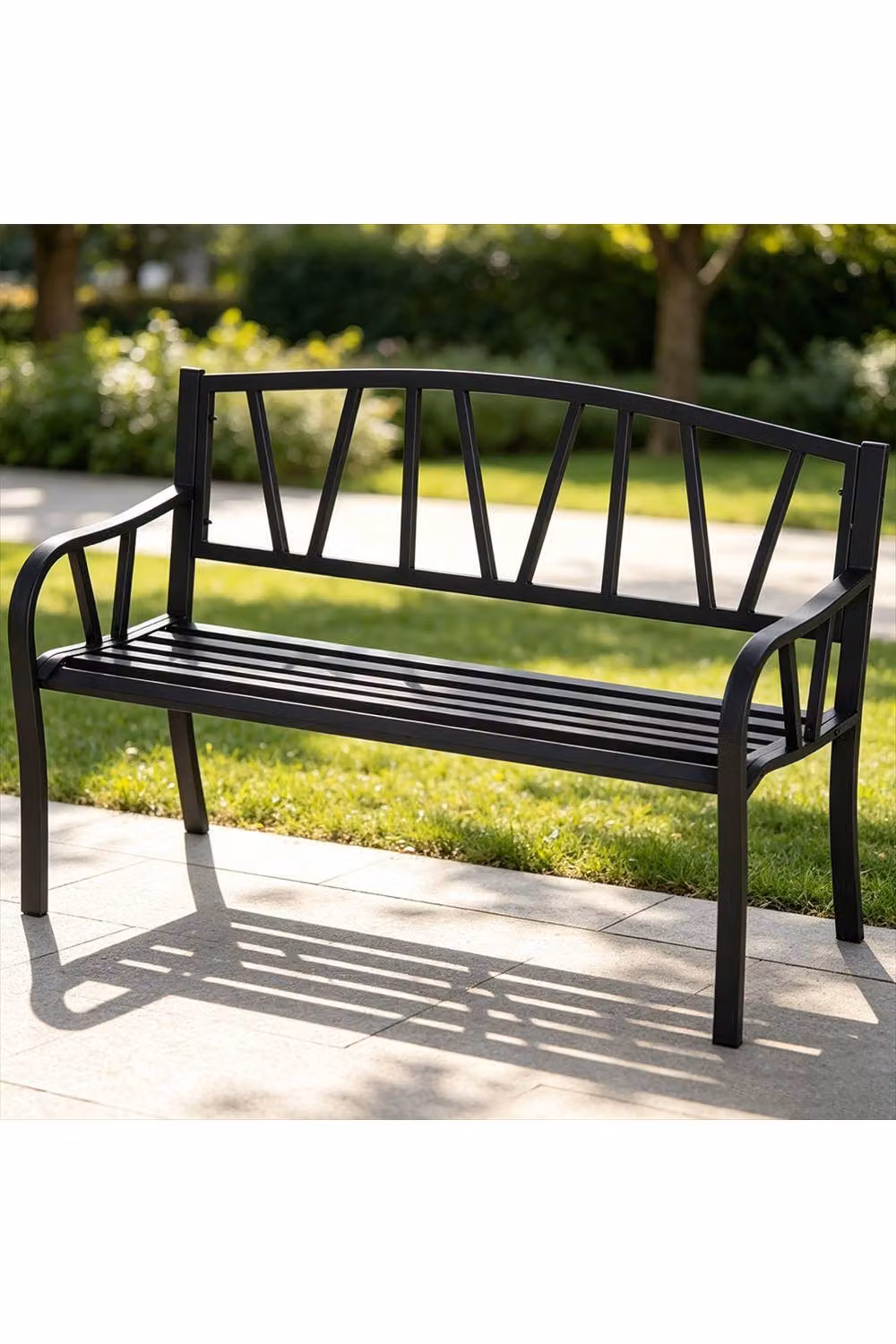 ERGOVEXA 2-Seater Metal Garden Bench with Backrest and Armrests, Black – 2