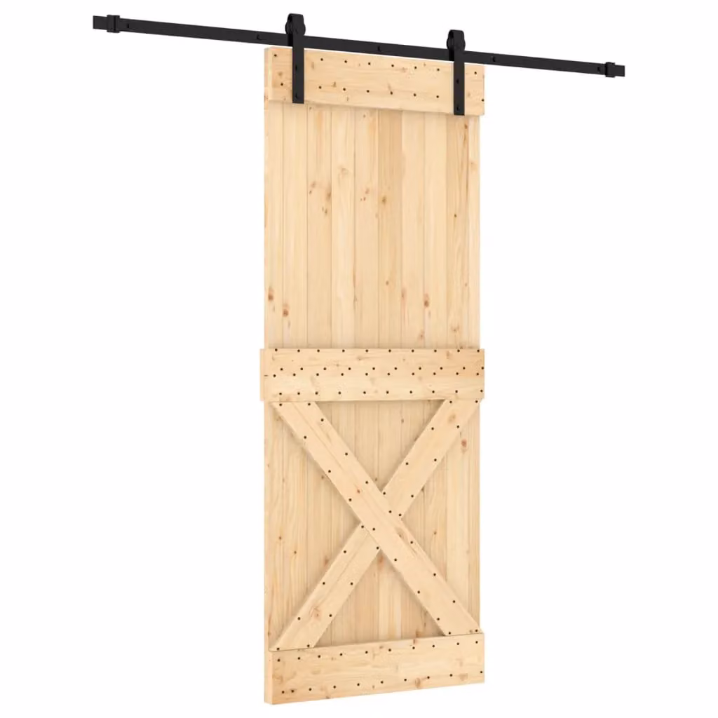 Berkfield Home Modern Sliding Door with Hardware Set, Solid Wood and Steel, Brown, W: 80 cm, H: 210 cm